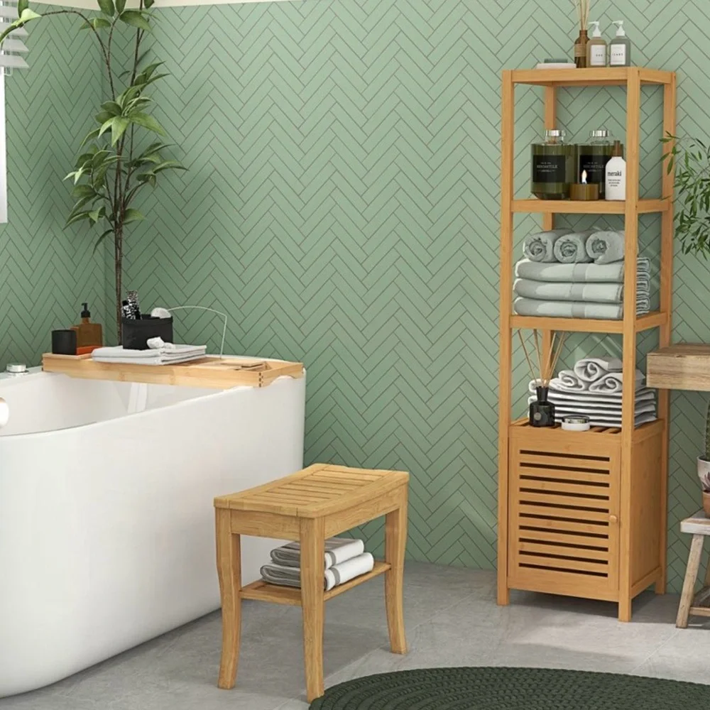 Natural Bamboo Bath Storage Bench